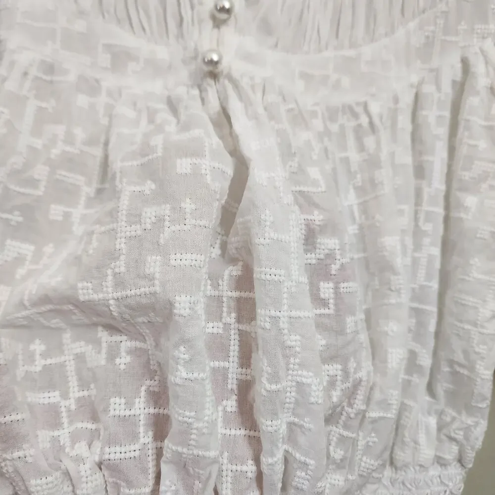 Anthropologie Luciella smocked puff short sleeve blouse woman's size small‎